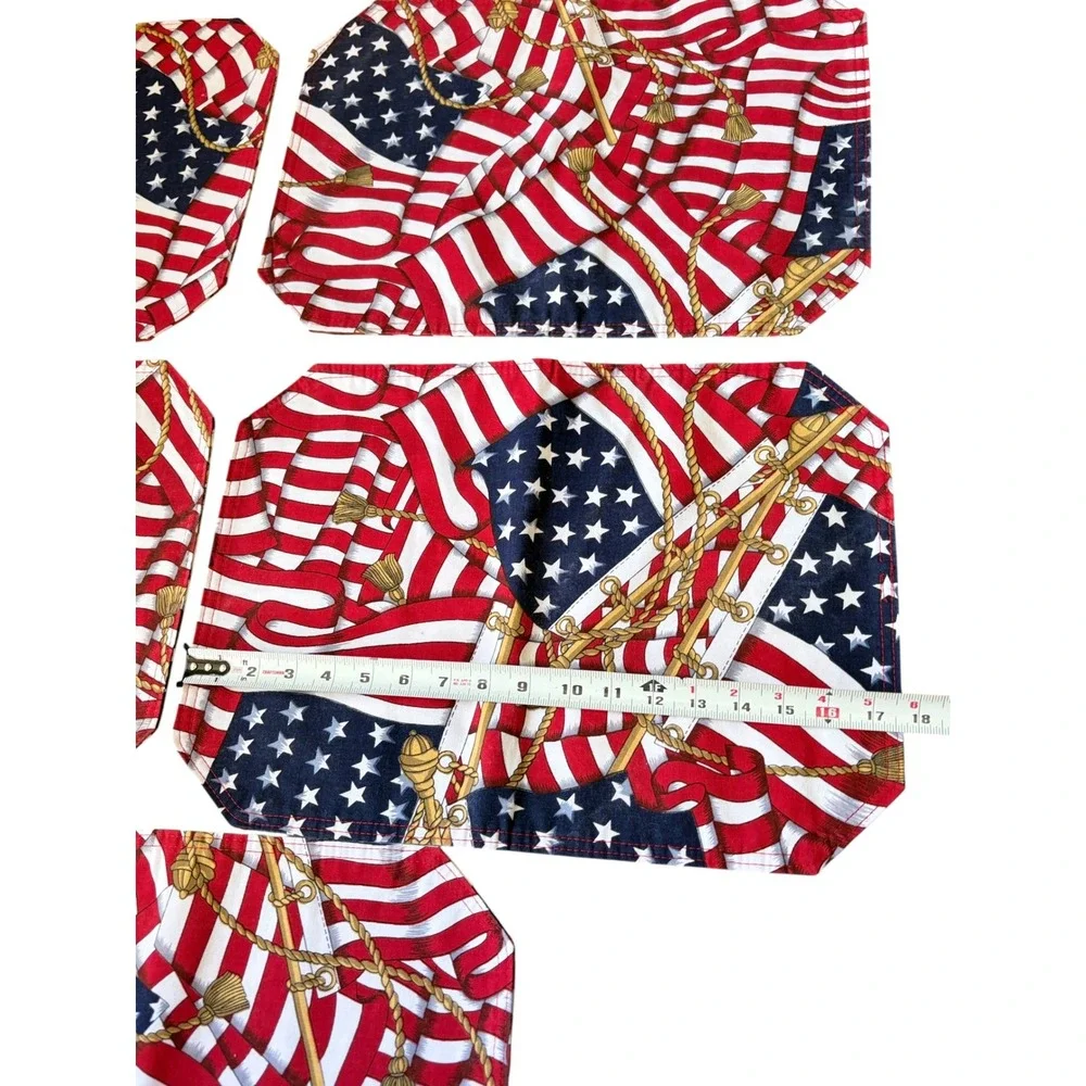 Set of 5 Patriotic American Flag Placemats Red White Blue Americana Decor 17x12